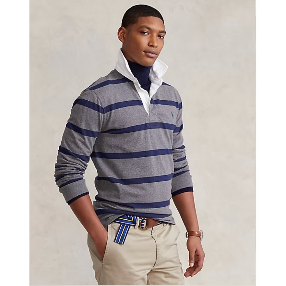 Ralph Lauren Polo The Iconic Rugby Polo Shirt in Grey Navy Men Medium Pony Prepp